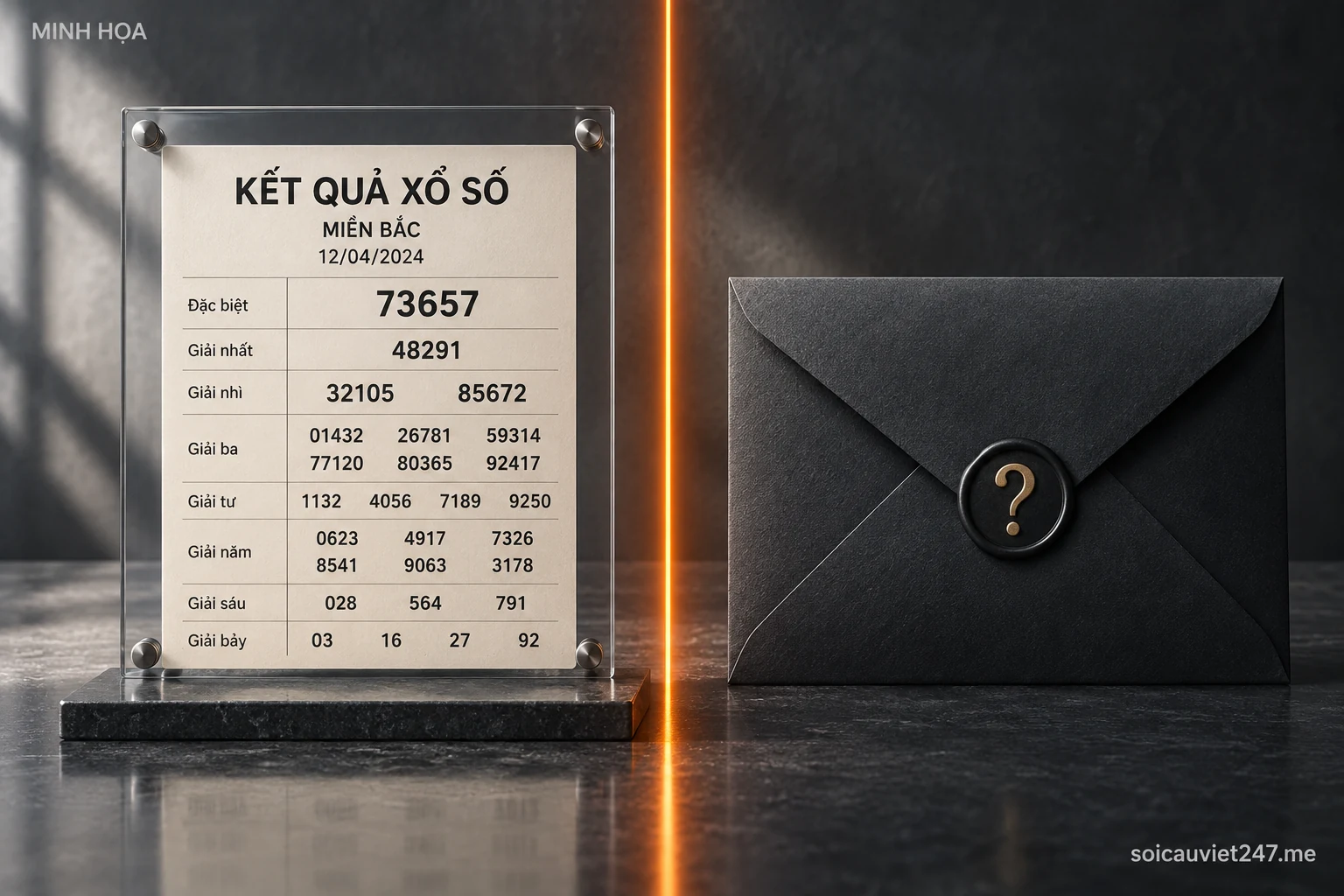 Kiểm tra cầu lô: xem cầu chạy thật hay ghép theo kết quả 1 Bảng kết quả minh họa đặt bên trái vạch ngăn, phong bì niêm phong nằm bên phải.